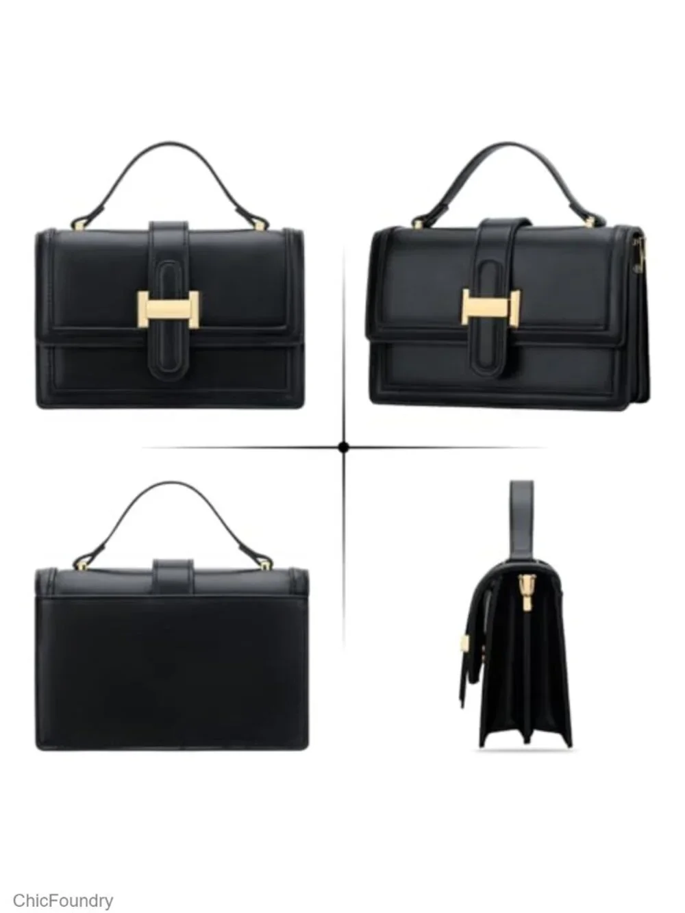PU Leather Crossbody Bag with Top Handle - Detachable Strap Handbag